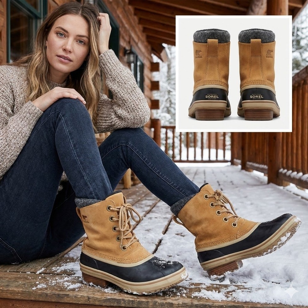 Sorel Slimpack III Lace‎ Duck Boots Women's Size 7 Waterproof Leather Elk NL3810